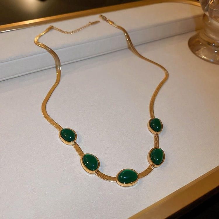 Oval Green Crystal Pendant Necklace Set With Bracelet ihrux3-82